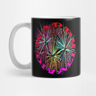 Happy Diwali Light Up The World With Fireworks Red Pink Mug